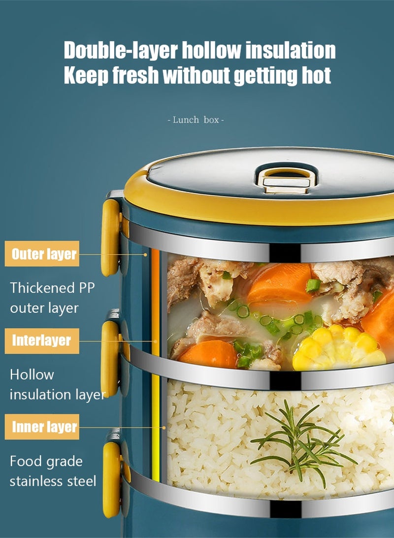 Lucky Triple Large Capacity Stainless Steel Lunch Box, Portable Insulated Lunch Box with Inner Compartment Warmer, Cutlery and Insulated Pouch, Microwaveable, Great for School, Camping and Work, Kitchen Organizer and Storage, Kitchen Accessories - Image 2